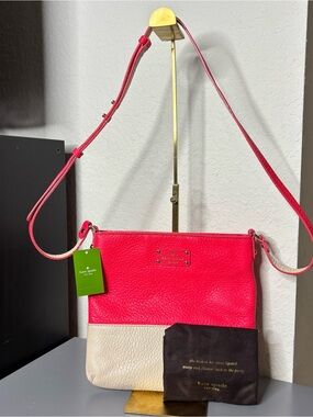 Kate Spade Grove Court Pink and Cream Leather Crossbody Bag Storybook lining